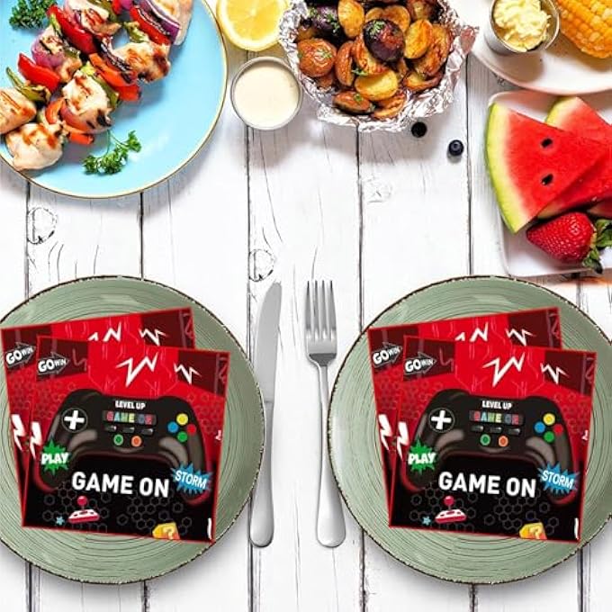 PACK OF 24 GAMING NAPKINS, 33 X 33 CM VIDEO GAME NAPKINS, GAMING BIRTHDAY NAPKINS, COLOURFUL DISPOSABLE GAMING BIRTHDAY PARTY NAPKINS, GAME PARTY NAPKINS, CHILDREN'S BIRTHDAY, DECORATION GAMER - Image 5